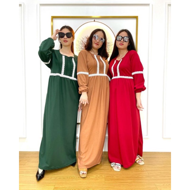 Gamis busui renda rempel tali pinggang bahan voxy merk cocobee 909