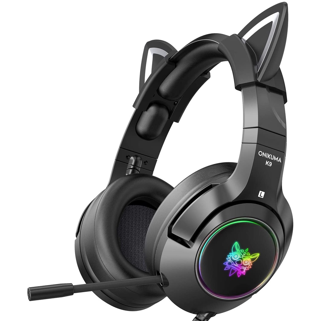 ONIKUMA K9 Black Cat Ear Headphone Gaming Headset With Mic Noise Reduction RGB Light For Laptop