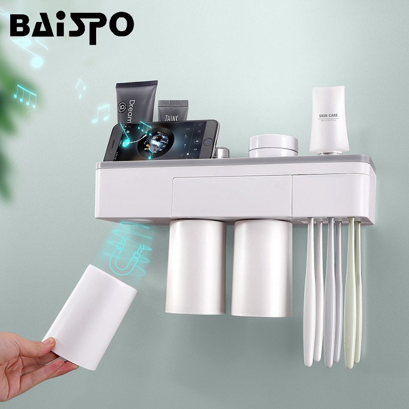 BAISPO Rak Gantung Kamar Mandi Organizer 3 Cup + Holder Smartphone - E1900