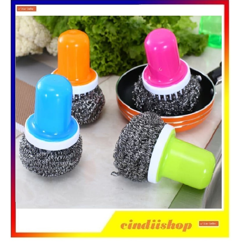 Sikat cuci piring Kawat Baja Pegangan Gagang Pembersih Panci sabut wajan gosok