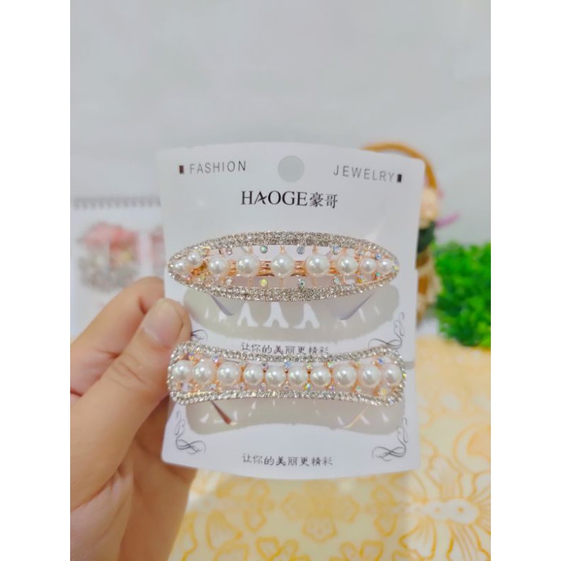 jepit rambut korea otomat mutiara zirkon baru JO24#