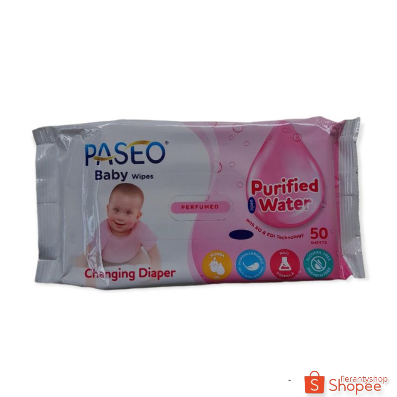 Tissue basah bayi paseo 50's / Paseo baby wipes warna ping