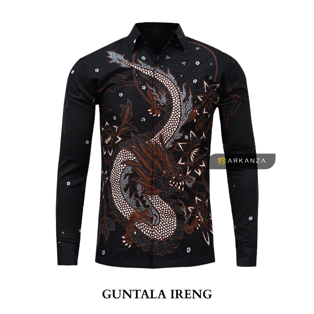 BATIK ARKANZA Motif GUNTALA IRENG Hem Atasan Kemeja Baju Batik Pria Cowok Laki Laki Slimfit Full Lapis Furing Lengan Panjang Lengan Pendek Original Asli