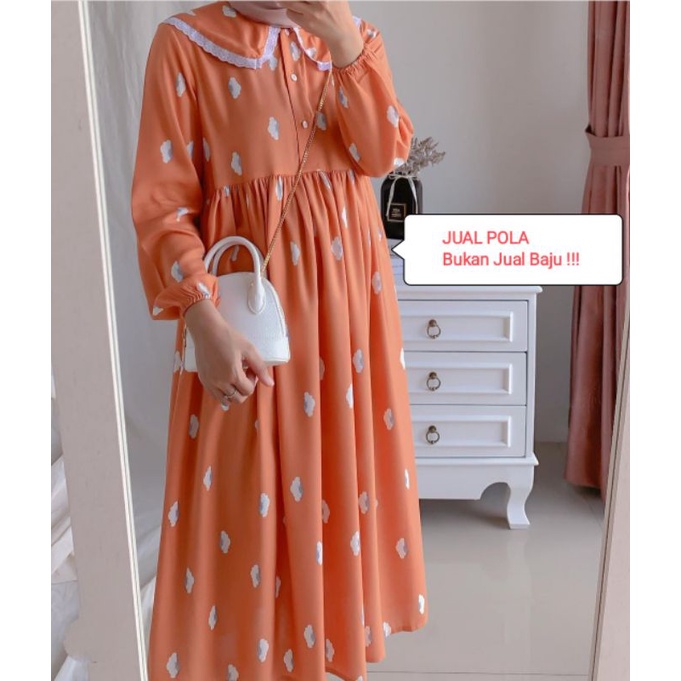 [ Bisa COD ] POLA PRODUKSI GAMIS MIDI DRESS 022 kerah peterpan rebah - Pola Baju Instan - Midi dress Sewing Pattern