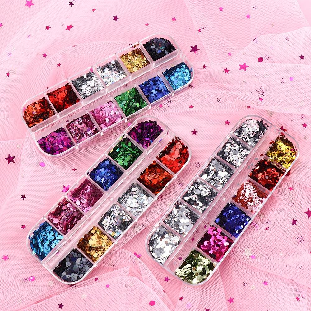 MXBEAUTY Glitter Nail Art Payet Berbentuk Persegi Gadis Manikur Aksesoris Belah Ketupat Nail Art Patch Kuku Glitter Serpihan