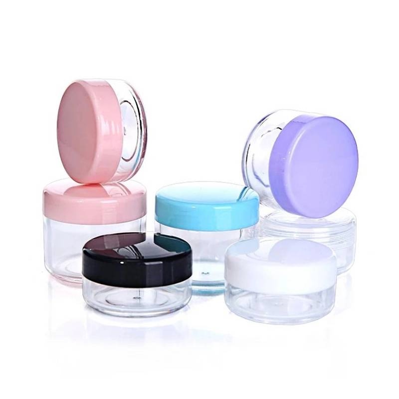 [10g/20g Mini Portable Plastic Cosmetic Empty Jars ] [Small Colorful Covers Clear Plastic Cosmetic Pot Jars] [Eyeshadow Makeup Cream Lip Balm Traveling and Outgoing Portable Container]