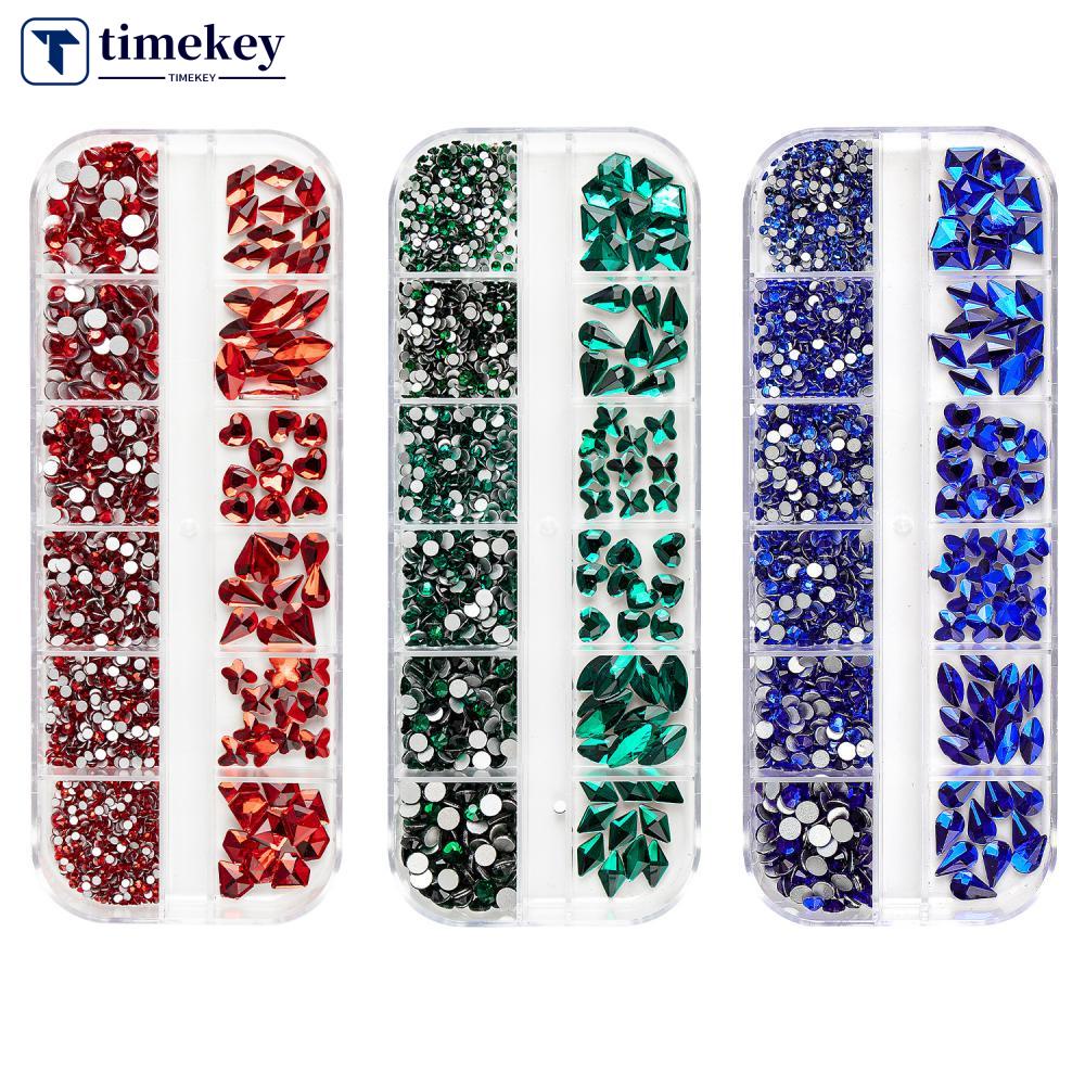 Timekey 12 Sekat / Kotak Hiasan Kuku Kombinasi Berlian Imitasi Untuk Nail Art DIY A1K2