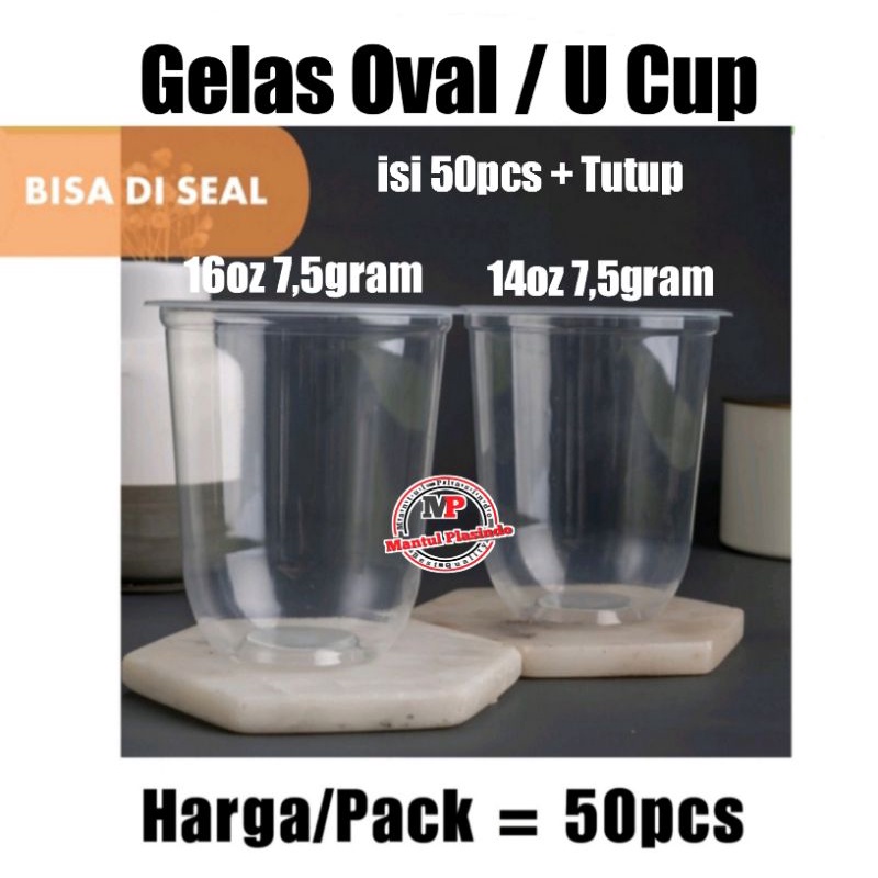 isi 50pcs + Tutup Gelas Oval 12,14,16oz &amp; 22oz / U Cup Pp Bulat