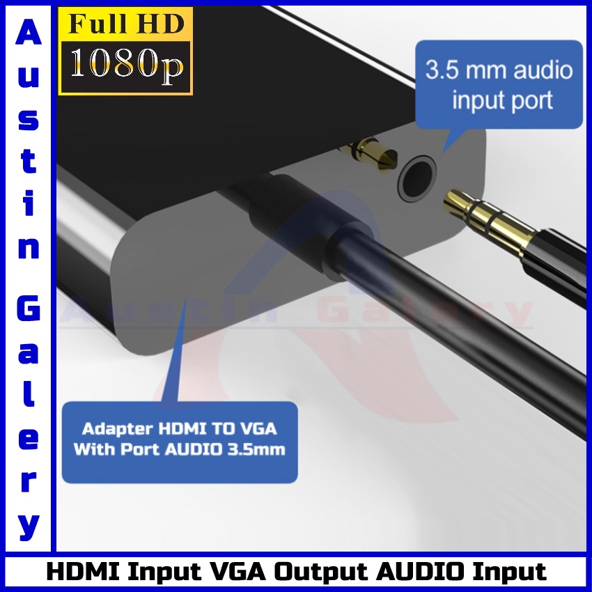 Adapter HDMI TO VGA With Port Audio 3.5mm HD1080P / HDMI Male TO VGA Female Digital Analog Untuk PC Laptop HDTV Proyektor