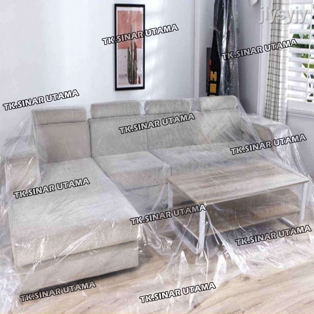 Plastik Penutup Funiture Tutup Pelindung Sofa Kasur Lemari Bungkus Pembungkus Perabotan Baju Funitur Plastic Meteran Anti Debu Air DLL E