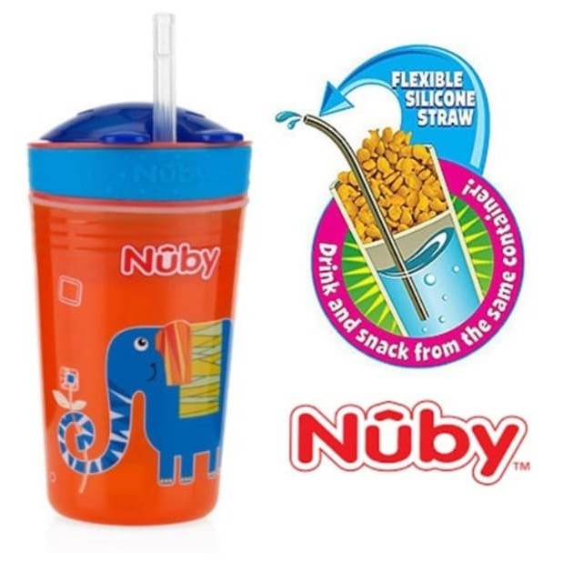 Nuby Snack N Sip Cup With Straw Cover / botol minum anak