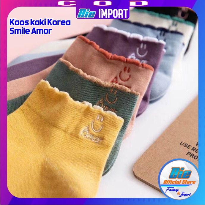 Kaos Kaki Korea Wanita Motif Smile Amor Impor Best Seller