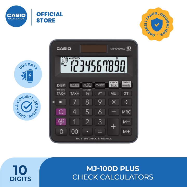 

CASIO KALKULATOR MJ-100DPlus - Hitam - Kalkulator Toko/Dagang - Fungsi Recheck - 10 digit