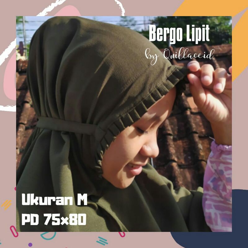 Bergo Maryam Lipit Tali Karet warna Army / Bergo Instan Lipit Tali Karet warna Army / Diamond Crepe