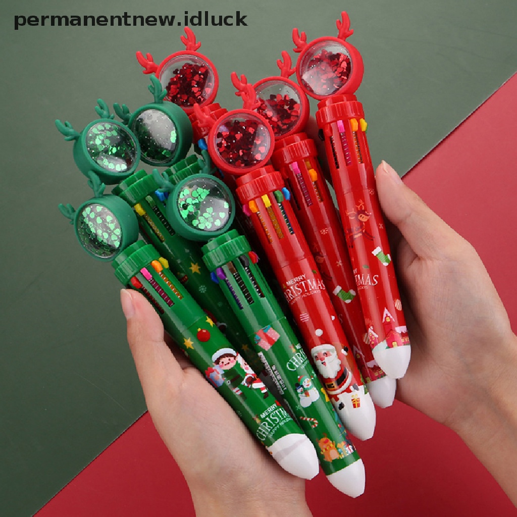 Pulpen Minyak 10 Warna Tema Natal Untuk Alat Tulis Sekolah / Kantor