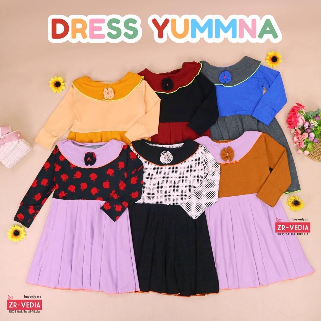 Dress Yumna uk 1-6 Tahun / IMPORT Dres Lengan Panjang Baju Anak Perempuan Pakaian Grosir Gaun Pesta