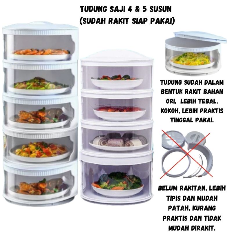 Tudung Saji Rak Susun Tempat Penyimpanan Makanan Rakitan 2 3 4 5 Tingkat Tebal Tertutup Tetap Hangat Dengan Tutup Food Cover Jumbo Aman Perabotan Rumah Tangga Tutup Lauk Makan Peralatan Dapur Set Unik Modern HL010 Prawon-1