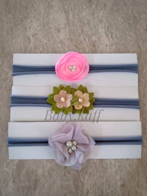 Bandana bando anak warna pink dan abu nylon set murah