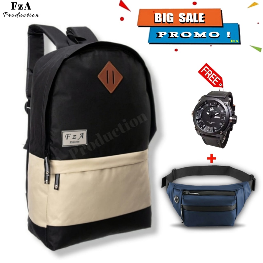 Tas Ransel Gendong Laptop Distro Sekolah Kuliah Pria Wanita Black Murah Original FzA BUY 1 GET 2