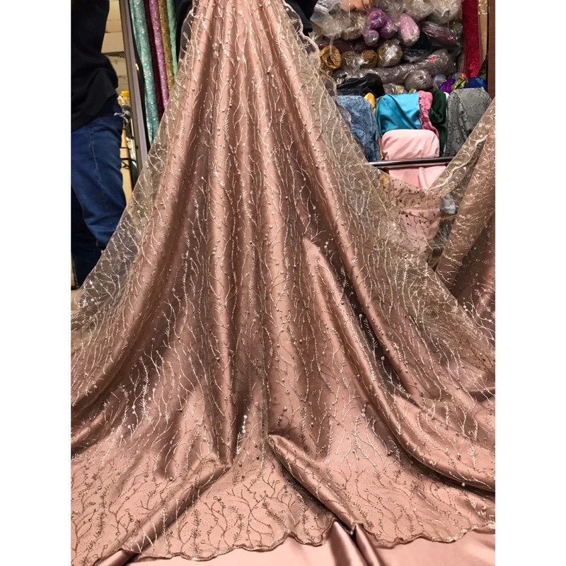 Kain Tulle rambat mutiara/bahan kebaya,gaun,gamis ( padi).