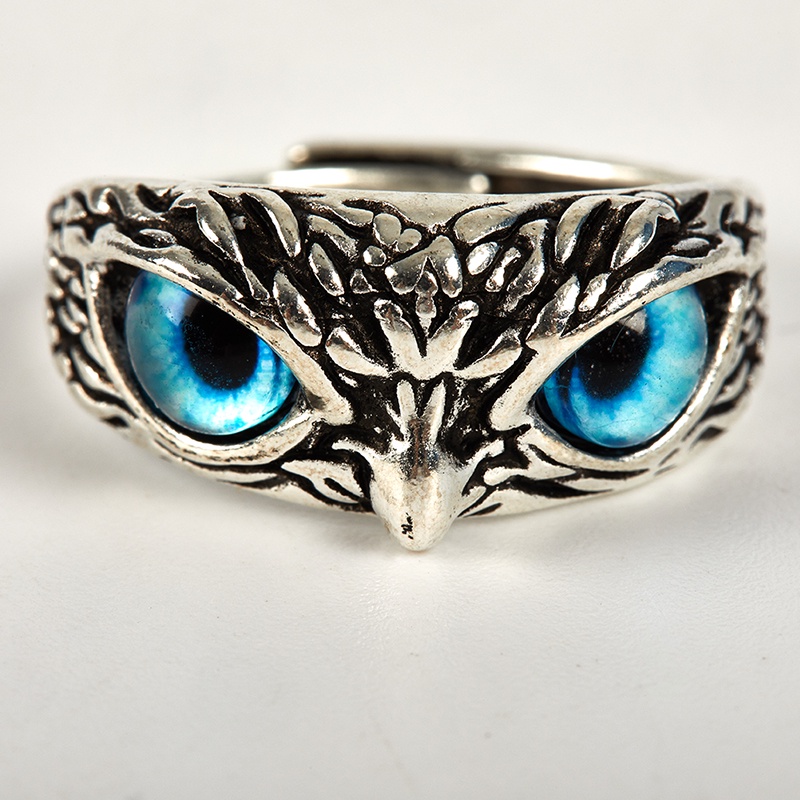 Cincin Silver Desain Burung Hantu Gaya Vintage Untuk Pria / Wanita