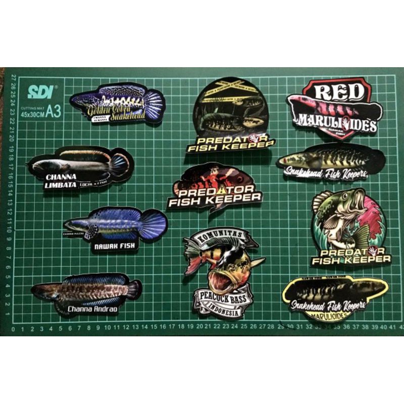 STIKER AQUARIUM UKURAN KECIL IKAN PREDATOR ANTI AIR 10-12cm