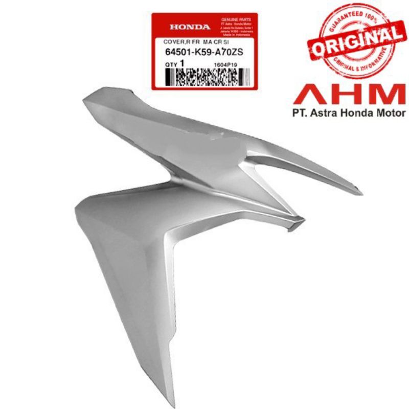 cover sayap depan kanan silver vario 150 led new. 64501K59A70ZS. original ahm