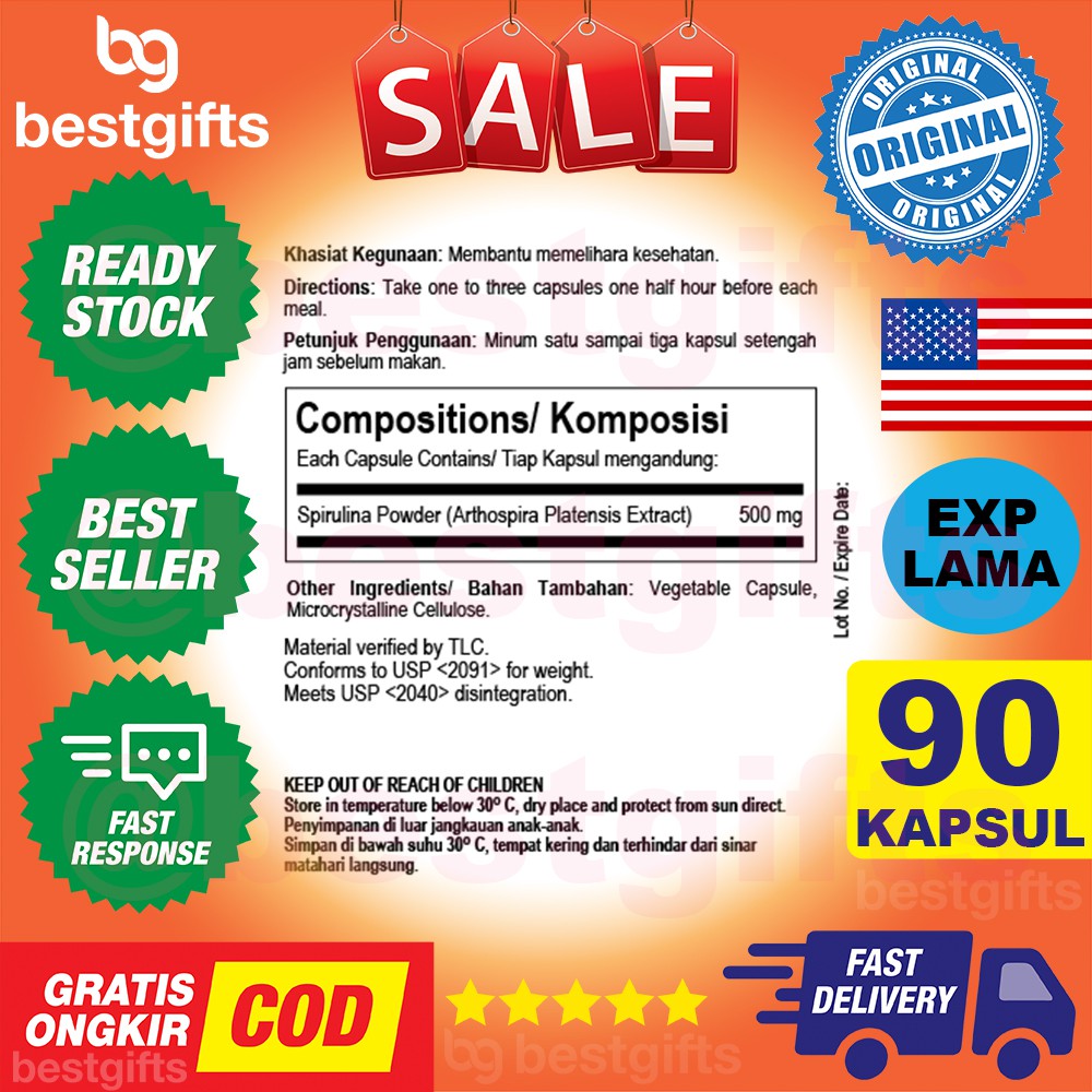 GNC HERBAL PLUS FINGERPRINTED SPIRULINA MENURUNKAN KOLESTEROL DIET DETOX IMUNITAS TUBUH 90 KAPSUL