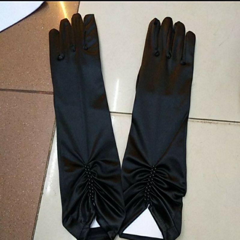 (BISA COD) Sarung Tangan Satin Mutiara Panjang Pengatin-Gloves Pesta