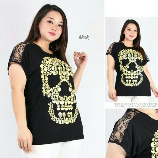 (LD 106cm) BIG SKULL PAKAIAN WANITA ATASAN BIGSIZE TENGKORAK