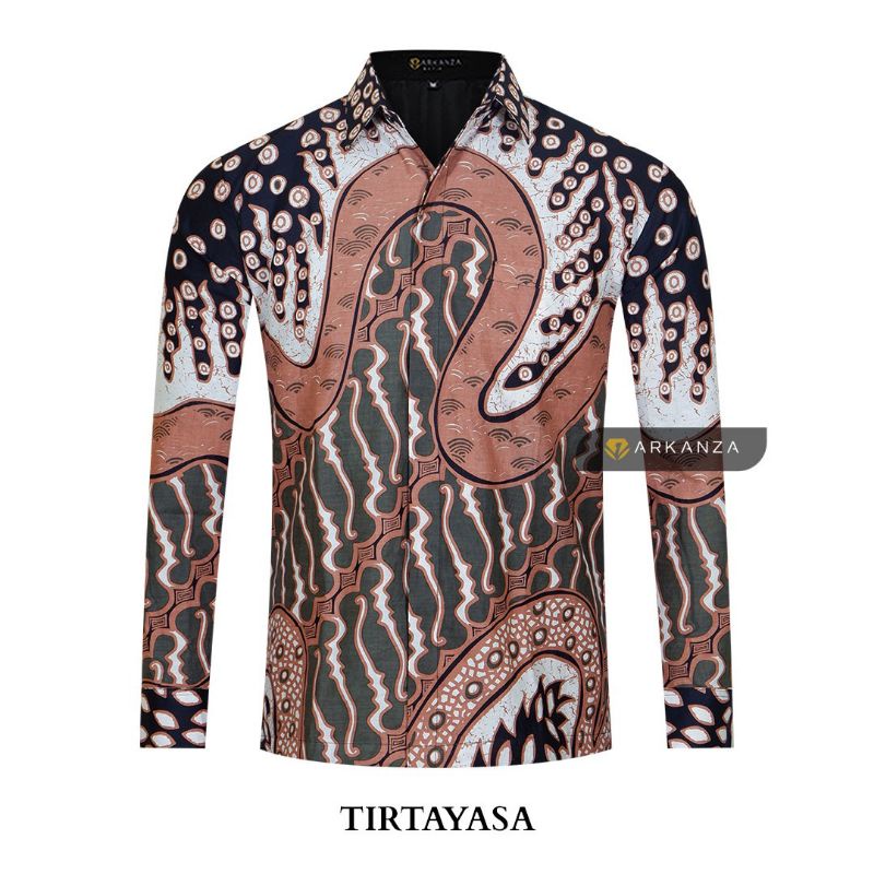 BATIK ARKANZA Motif TIRTAYASA Hem Atasan Kemeja Baju Batik Pria Cowok Laki Laki Slimfit Full Lapis Furing Lengan Panjang Lengan Pendek Original Asli