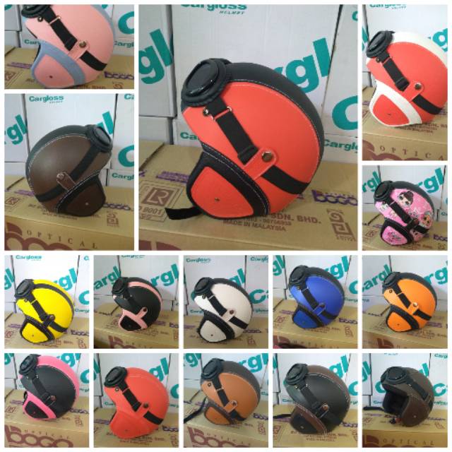 Helm retro kaca mata kulit sintetis helm murah helm jadul helm vespa