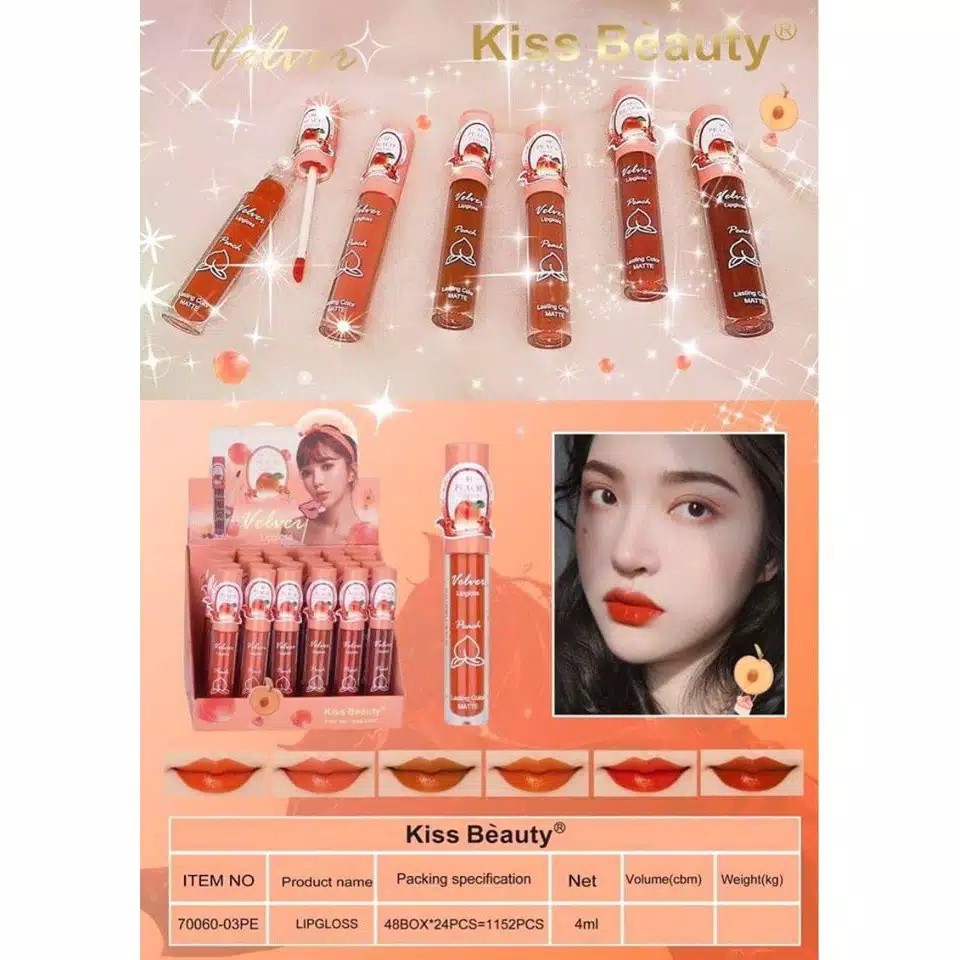 (CYBER) COD TERMURAH Kiss Beauty Peach Velvet Matte Lipgloss  Lipcream  [ORI THAILAND]