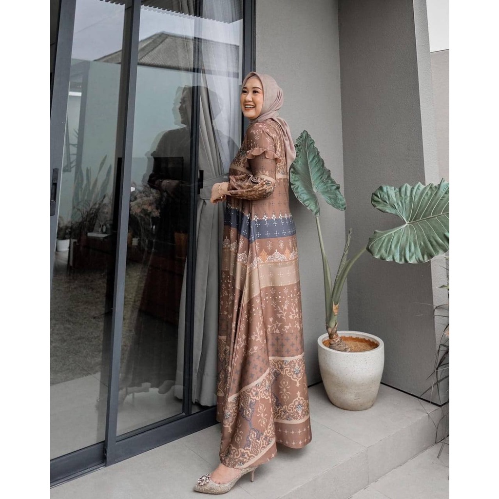 Gamis Kirani Larasati - Gamis Maxmara Lux Kombinasi Ceruty Premium Dress Wanita Party Dress Fashion Kekinian Muslim Kekinian LD 110 cm