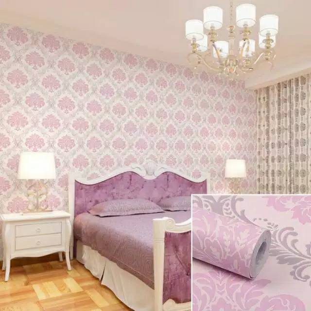 Wallpaper Dinding Motif Batik Pink Ukuran Panjang 10Meter x Lebar 45Cm