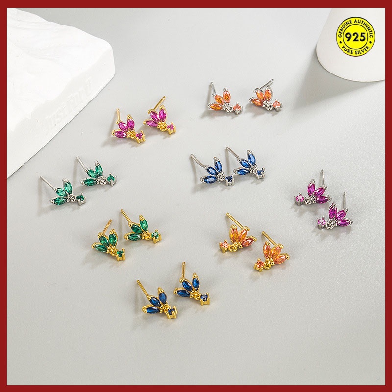 Anting Tusuk Sterling Silver 925 Lapis Emas 18K Anti Alergi Hias Kristal Zircon AAA Untuk Wanita