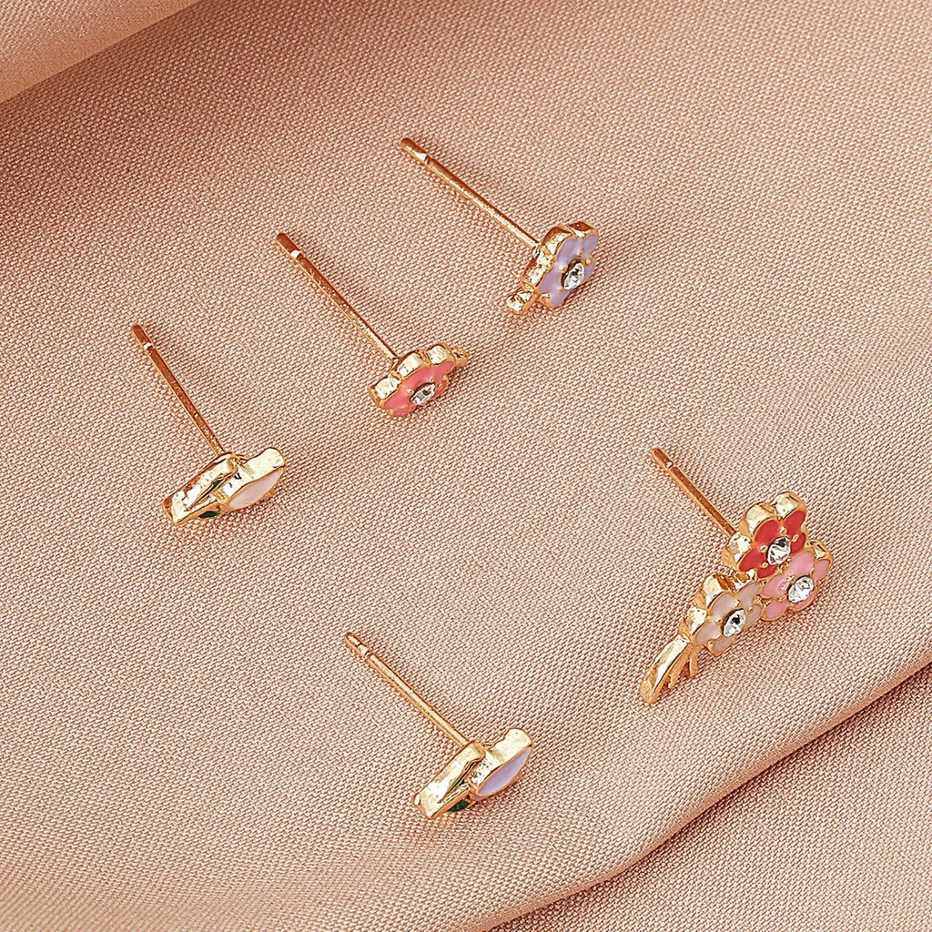 5 pcs/ins Angin Bunga Anting-Anting Set Girly Lucu Logam Anting-Anting Menetes Fashion Bunga Anting-Anting Geometris Aksesoris