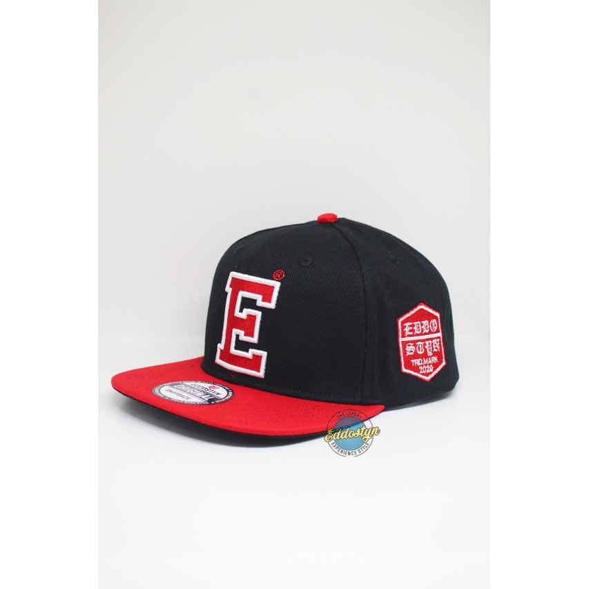 Topi Pria Snapback Original Distro Premium EDSTN Pria Dewasa Kombinasi Hitam Merah 005