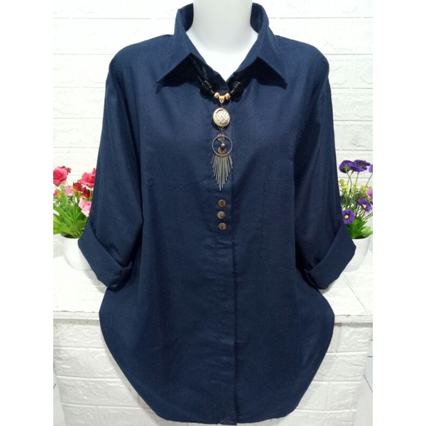 Baju atasan kemeja wanita simpel casual polos lengan panjang A 230-3
