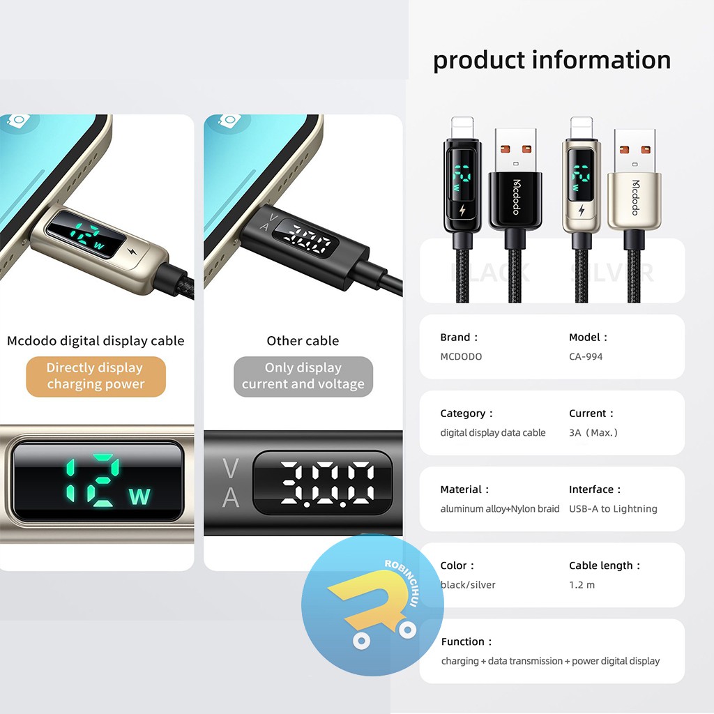 MCDODO Kabel Lightning Digital Display Pro Fast Charging 3A - Charger - Kabel Data Fast Charging - Charger Fast Charging –  Lightning Fast Charging - Kabel Charger ORIGINAL