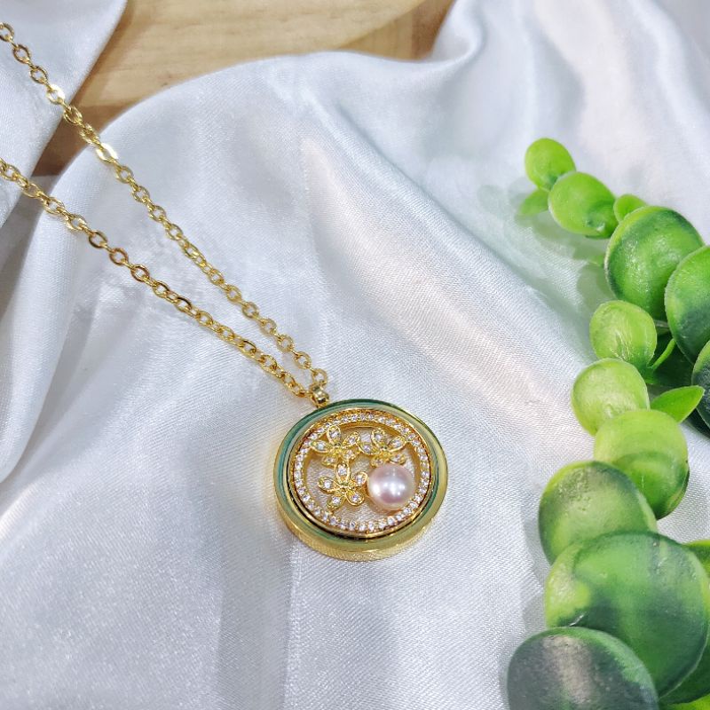 Kalung rodium mutiara air tawar / Kalung rhodium mutiara air tawar / kalung mutiara asli / kaling si