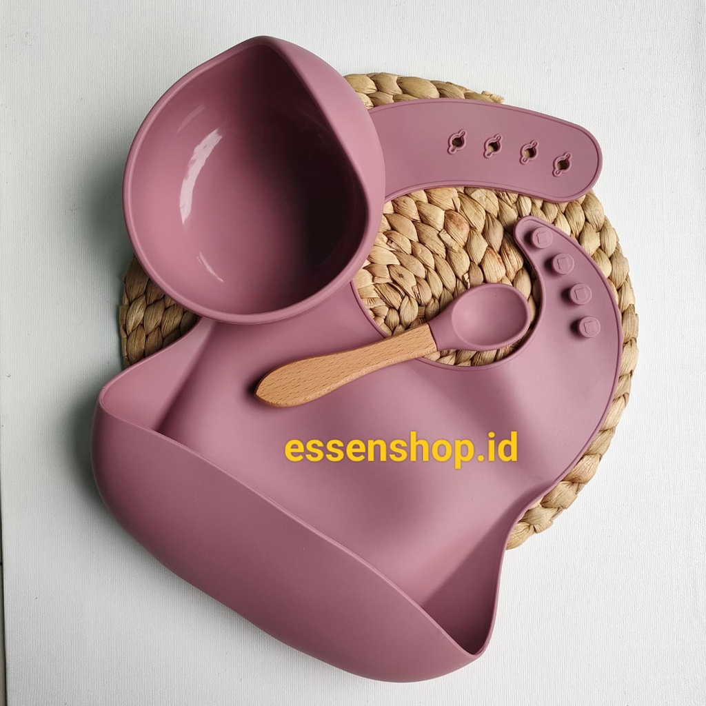 Alat tempat makan bayi bowl mangkok silicone suction bib slabber plate sendok baby spoon