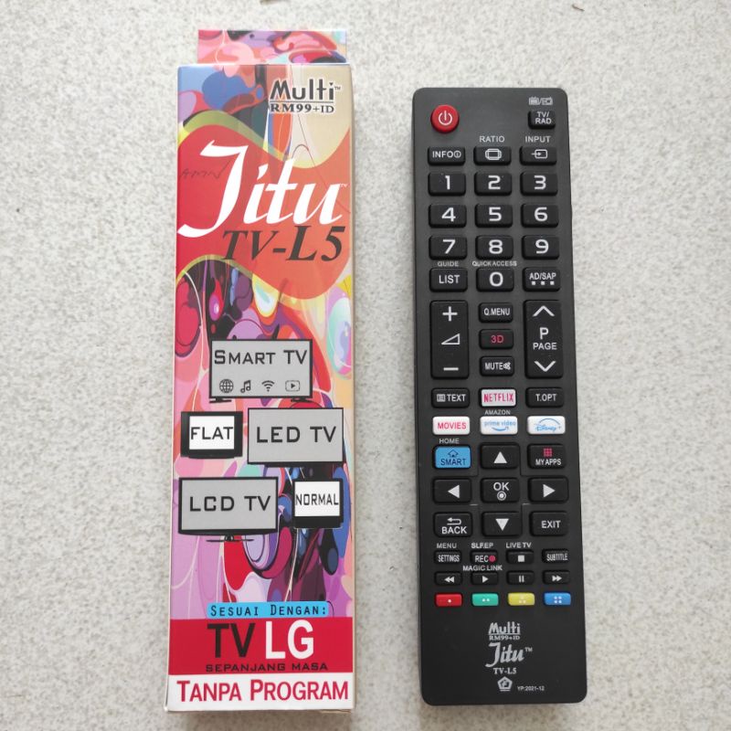 REMOT TV LG / Remote Tanpa Program Kode ( LED, LCD, TABUNG, Plasma ) / SMART NETFLIX