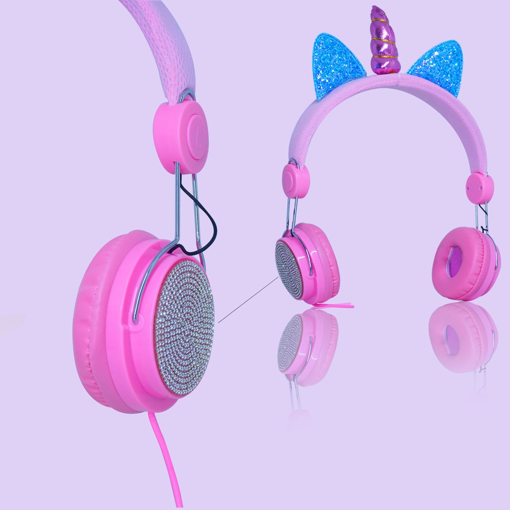 Headset/Headphone Bando Karakter Motif Unicorn Diamond Import Glitter Plus Mic