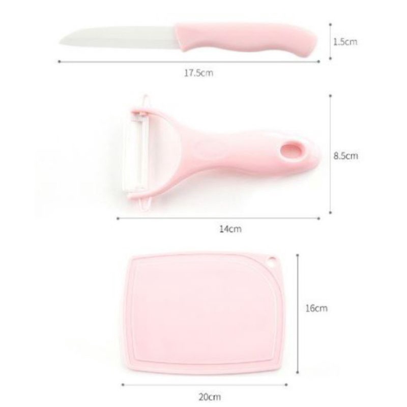 Pisau Dapur Set Lengkap Keramik 3 in 1 + Talenan / Pisau Sayur / Peeler Pengupas Kentang Wortel Buah dll