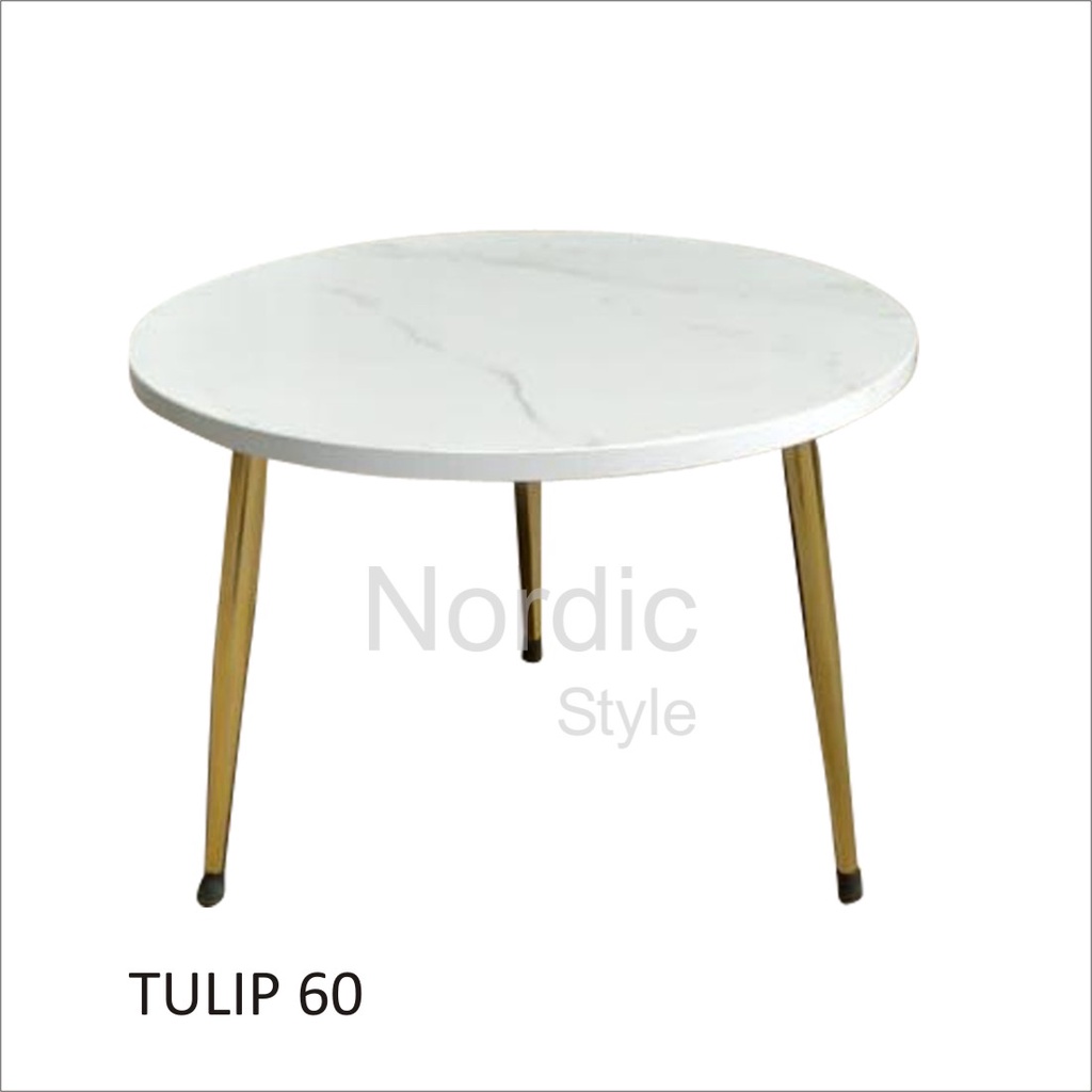 Meja Tamu Granit Bulat Minimalis - Meja Tamu Bahan MDF - Meja Granit Tulip 60 - VW Furniture Medan