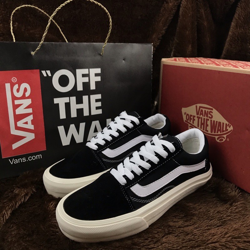 (COD GRATIS PAPER BAG) SEPATU VANS OLD SKOOL OG  MONO DOUBLE FOXING BLACK WHITE