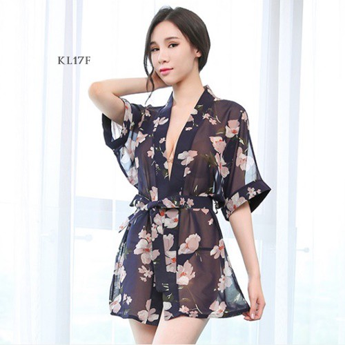 [STOK TERBATAS] KIMONO LINGERIE BAJU TIDUR KIMONO WANITA LINGERIE KIMONO FLORAL NAVY KL17F