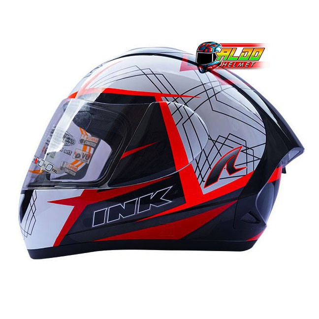 HELM INK CL MAX MOTIF 3 WHITE FIRE RED FLUO FULL FACE JUAL NHK - SIZE M
