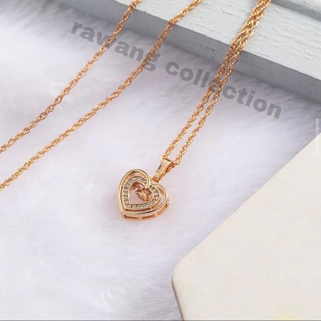 (COD) Rawang Kalung Titanium Perhiasan Wanita Anti Karat Anti Luntur Liontin Love Permata